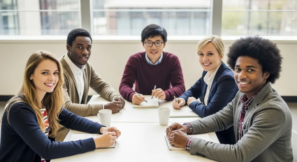 A diverse group of people all sitting around a table